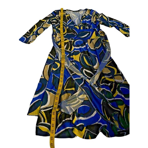 B Moss Womens Sz S Fit & Flare Dress Blue Black Floral Tie Waist Long Sleeve - Picture 5 of 6